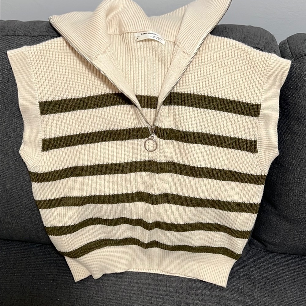 Anthropologie Cream and Green Women's Sweater Vest